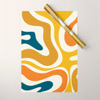 Modern Retro Liquid Swirl Abstract Pattern Orange Mustard Blue Wrapping Paper Gallery Image 1