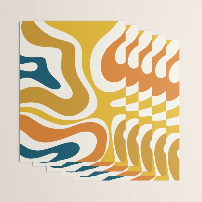 Modern Retro Liquid Swirl Abstract Pattern Orange Mustard Blue Wrapping Paper Gallery Image 3