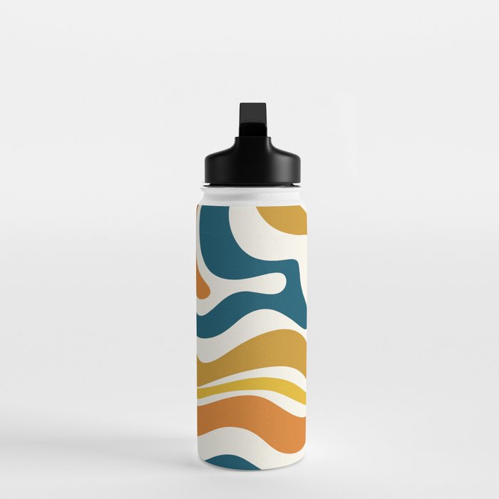 Modern Retro Liquid Swirl Abstract Pattern Orange Mustard Blue Water Bottle Gallery Image 3