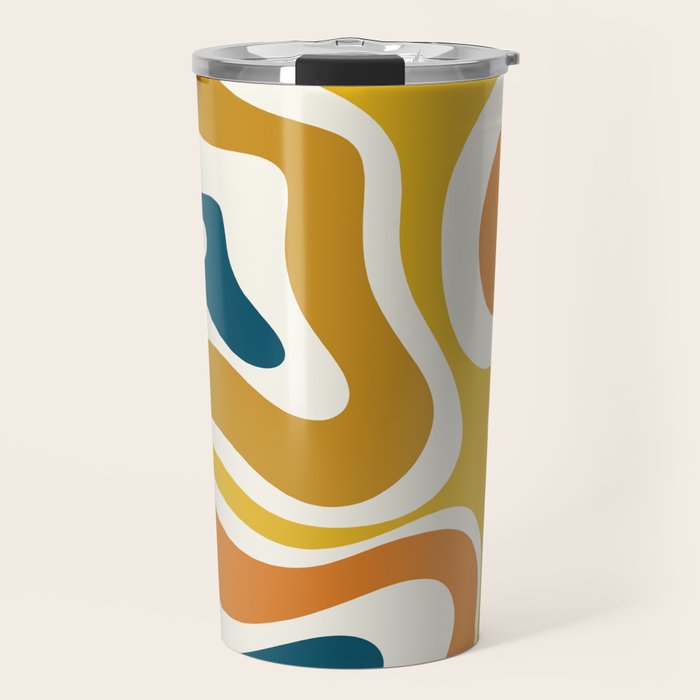 Modern Retro Liquid Swirl Abstract Pattern Orange Mustard Blue Travel Mug Gallery Image 1
