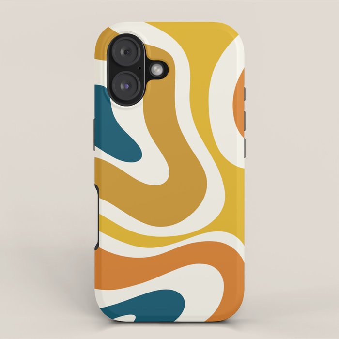 Modern Retro Liquid Swirl Abstract Pattern Orange Mustard Blue iPhone Case Gallery Image 1