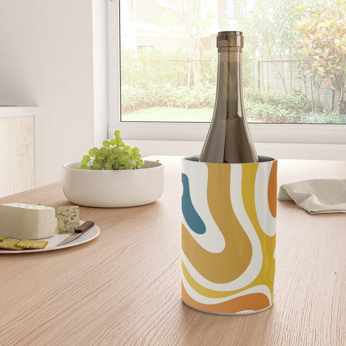 Modern Retro Liquid Swirl Abstract Pattern Orange Mustard Blue Wine Chiller Gallery Image 4