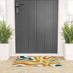 Modern Retro Liquid Swirl Abstract Pattern Orange Mustard Blue Welcome Mat Gallery Image 3