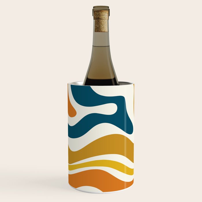 Modern Retro Liquid Swirl Abstract Pattern Orange Mustard Blue Wine Chiller Gallery Image 2