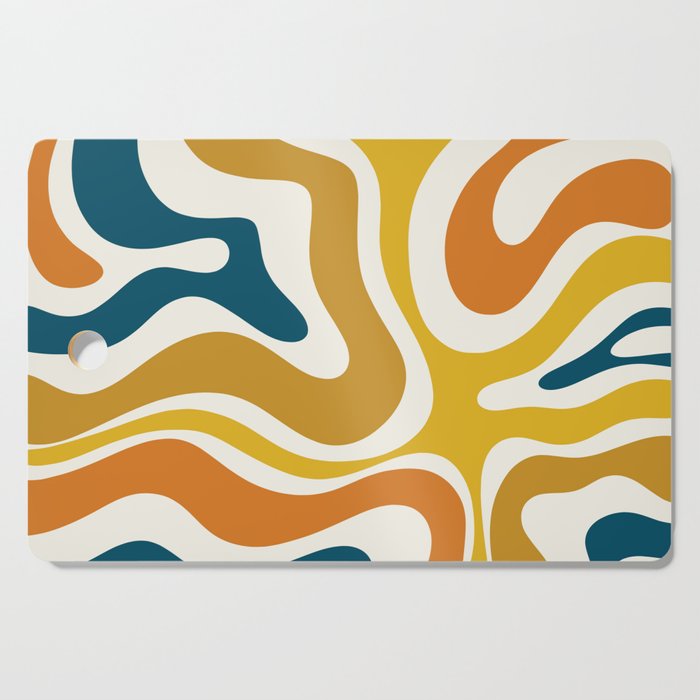 Modern Retro Liquid Swirl Abstract Pattern Orange Mustard Blue Cutting Board Gallery Image 1