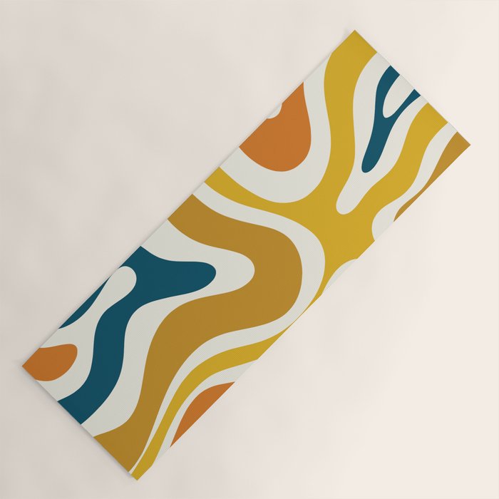 Modern Retro Liquid Swirl Abstract Pattern Orange Mustard Blue Yoga Mat Gallery Image 1