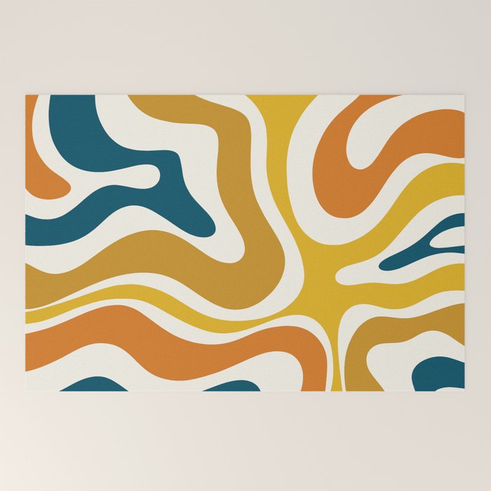 Modern Retro Liquid Swirl Abstract Pattern Orange Mustard Blue Welcome Mat Gallery Image 2