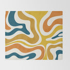 Modern Retro Liquid Swirl Abstract Pattern Orange Mustard Blue Throw Blanket Gallery Image 2