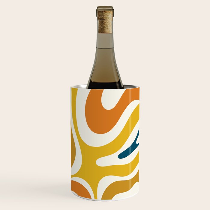 Modern Retro Liquid Swirl Abstract Pattern Orange Mustard Blue Wine Chiller Gallery Image 3