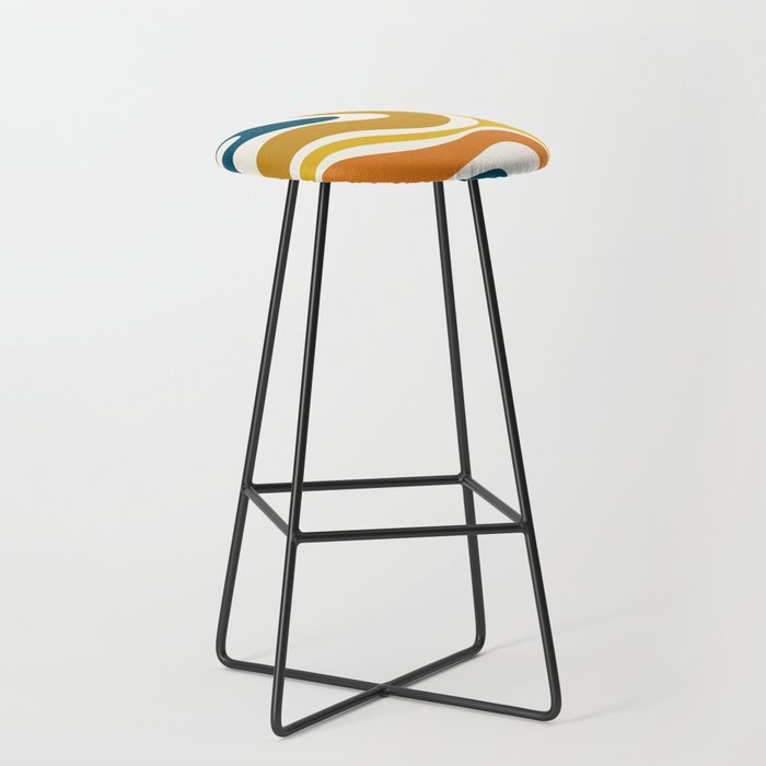 Modern Retro Liquid Swirl Abstract Pattern Orange Mustard Blue Stool Gallery Image 1