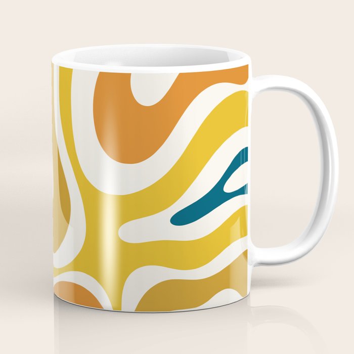 Modern Retro Liquid Swirl Abstract Pattern Orange Mustard Blue Coffee Mug Gallery Image 1