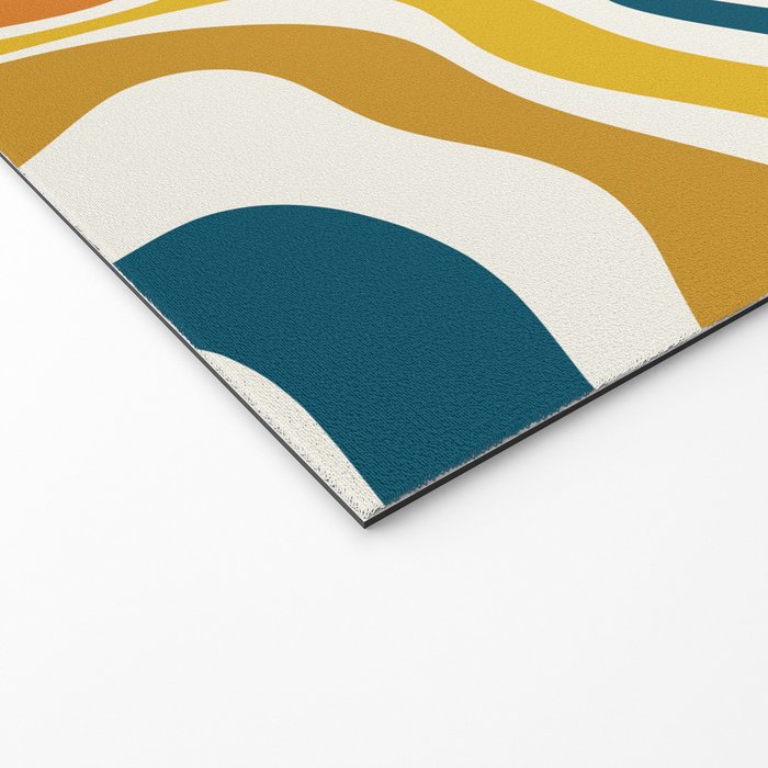 Modern Retro Liquid Swirl Abstract Pattern Orange Mustard Blue Welcome Mat Gallery Image 2