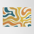 Modern Retro Liquid Swirl Abstract Pattern Orange Mustard Blue Rug Gallery Image 2