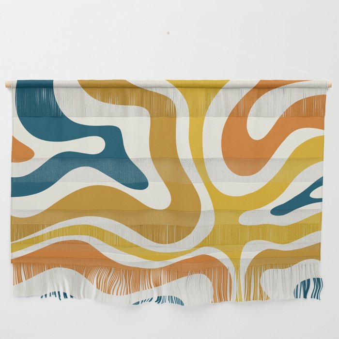 Modern Retro Liquid Swirl Abstract Pattern Orange Mustard Blue Wall Hanging Gallery Image 1
