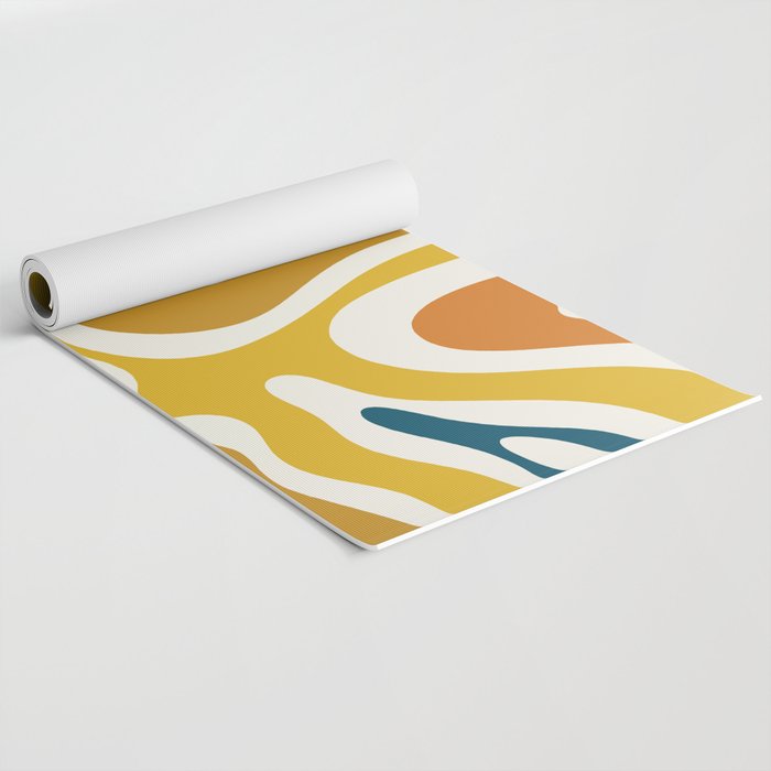 Modern Retro Liquid Swirl Abstract Pattern Orange Mustard Blue Yoga Mat Gallery Image 2
