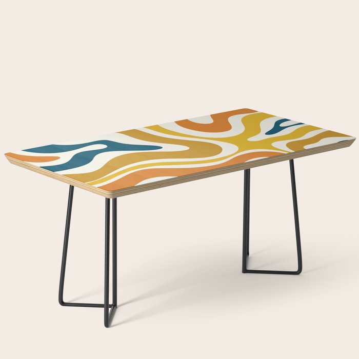 Modern Retro Liquid Swirl Abstract Pattern Orange Mustard Blue Coffee Table Gallery Image 1