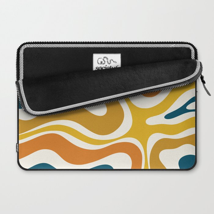 Modern Retro Liquid Swirl Abstract Pattern Orange Mustard Blue Laptop Sleeve Gallery Image 2