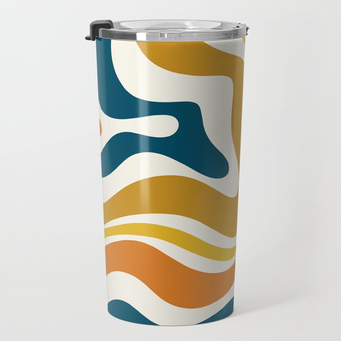 Modern Retro Liquid Swirl Abstract Pattern Orange Mustard Blue Travel Mug Gallery Image 3