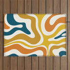 Modern Retro Liquid Swirl Abstract Pattern Orange Mustard Blue Outdoor Rug Gallery Image 1