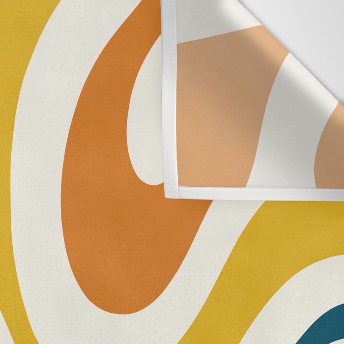 Modern Retro Liquid Swirl Abstract Pattern Orange Mustard Blue Wall Tapestry Gallery Image 3