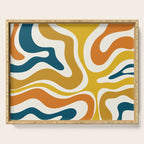 Modern Retro Liquid Swirl Abstract Pattern Orange Mustard Blue Serving Tray Gallery Image 1