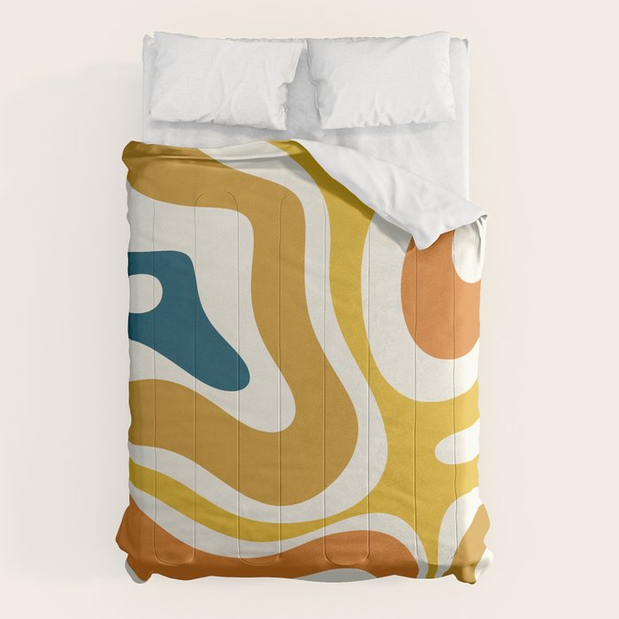 Modern Retro Liquid Swirl Abstract Pattern Orange Mustard Blue Comforter Gallery Image 6