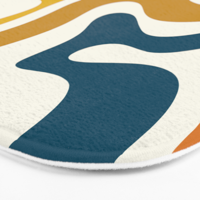 Modern Retro Liquid Swirl Abstract Pattern Orange Mustard Blue Bath Mat Gallery Image 3