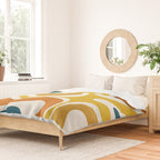 Modern Retro Liquid Swirl Abstract Pattern Orange Mustard Blue Duvet Cover Gallery Image 2