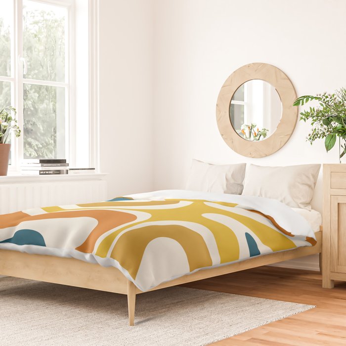 Modern Retro Liquid Swirl Abstract Pattern Orange Mustard Blue Duvet Cover Gallery Image 2