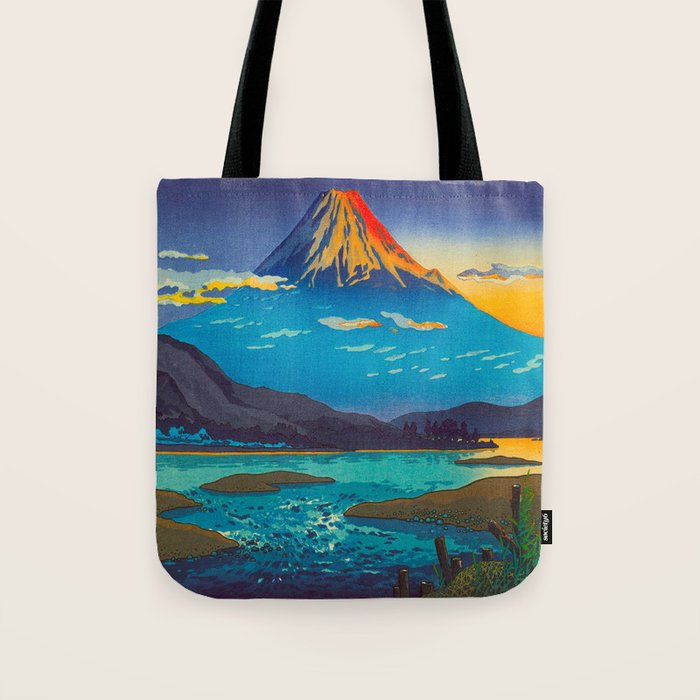 Tsuchiya Koitsu Tokaido Fujikawa Japanese Woodblock Print Sunset Colorful Hues Mountain Landscape Tote Bag Gallery Image 1