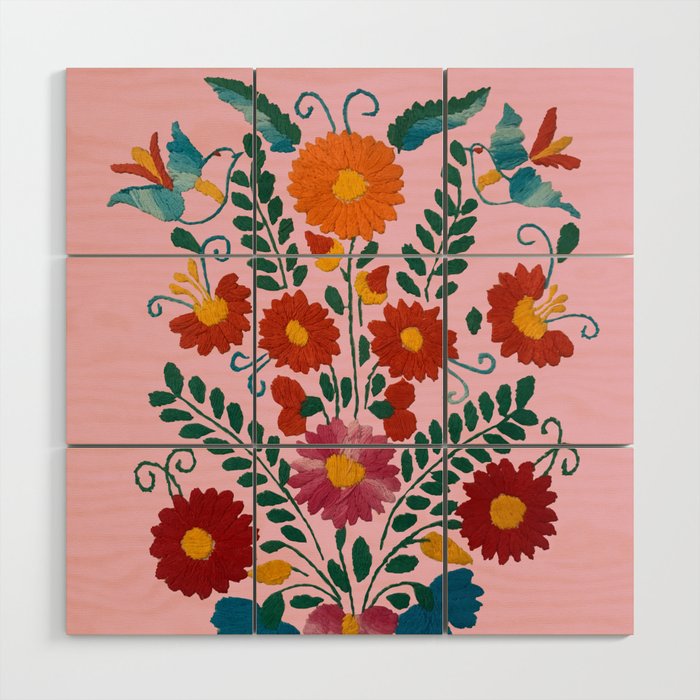Mexican Blue Birds in Pink Wood Wall Art Gallery Image 1