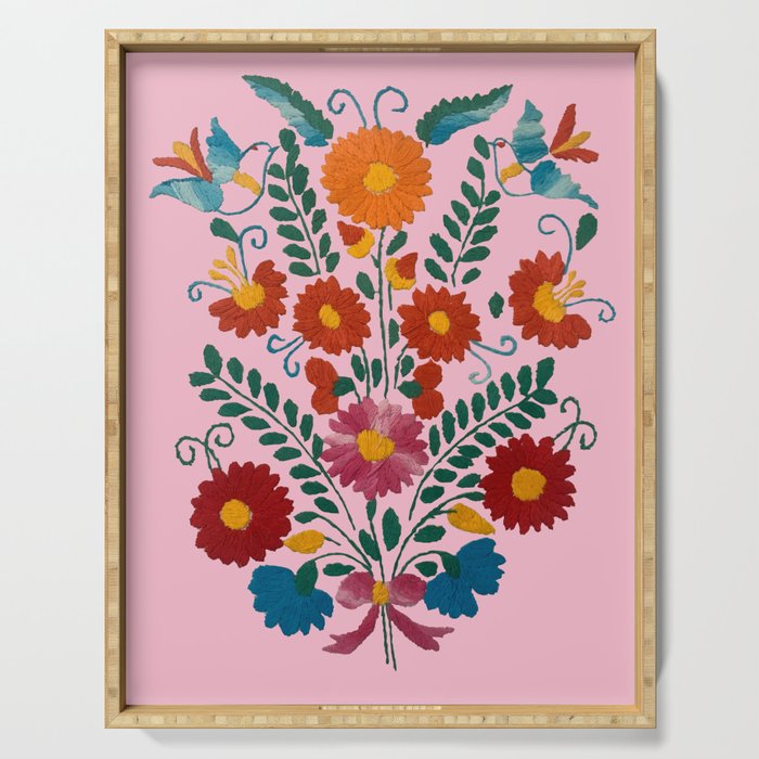 Mexican Blue Birds in Pink Serving Tray Gallery Image 1