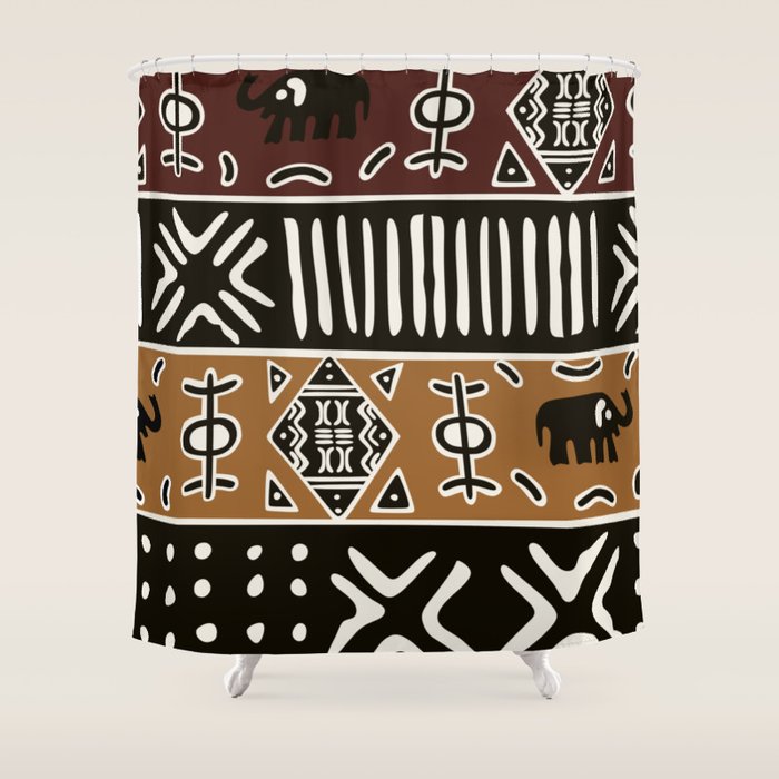 African mud cloth with elephants Shower Curtain Gallery Image 1