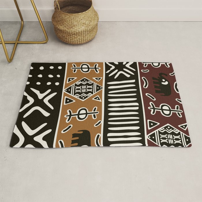 African mud cloth with elephants Rug