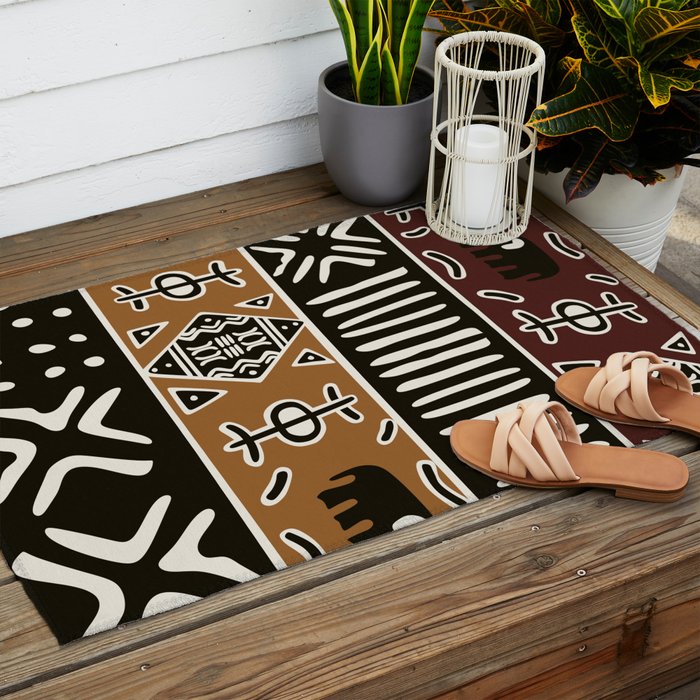 African mud cloth with elephants Outdoor Rug Gallery Image 2