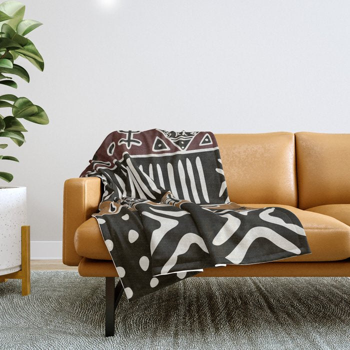 African mud cloth with elephants Throw Blanket Gallery Image 1