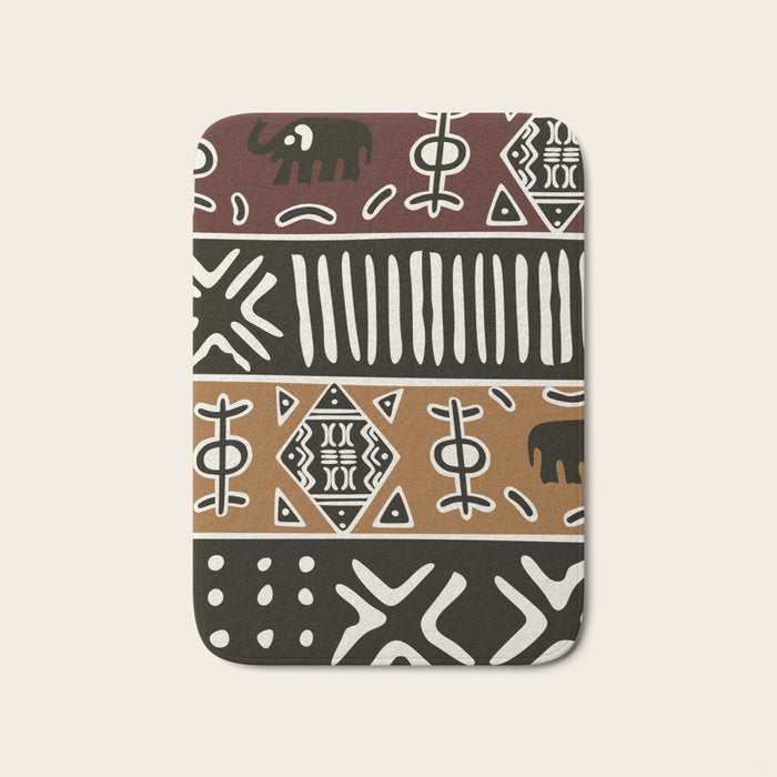 African mud cloth with elephants Bath Mat Gallery Image 1