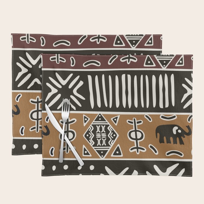 African mud cloth with elephants Placemat Gallery Image 1