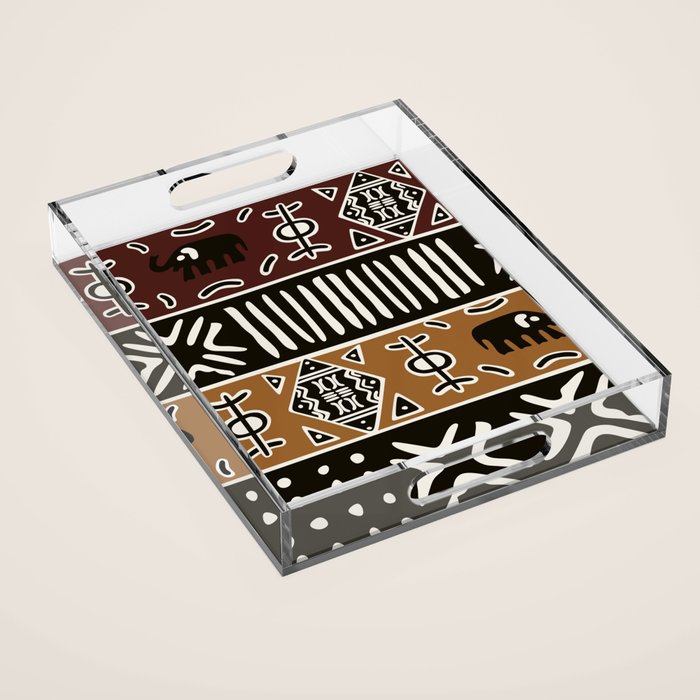 African mud cloth with elephants Acrylic Tray Gallery Image 1