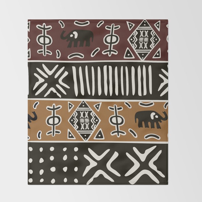 African mud cloth with elephants Throw Blanket Gallery Image 2