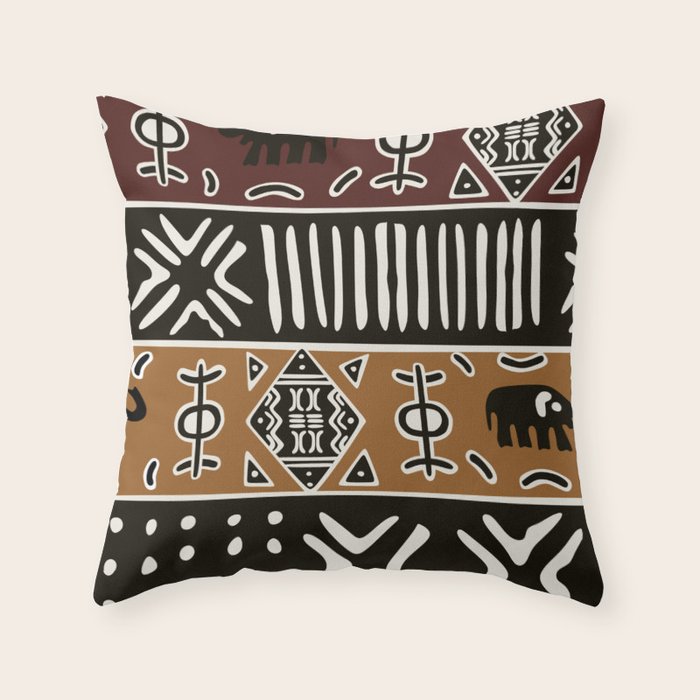 African mud cloth with elephants Throw Pillow Gallery Image 1