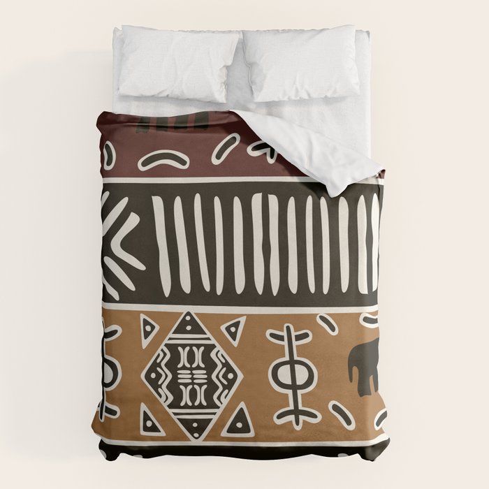 African mud cloth with elephants Duvet Cover Gallery Image 1