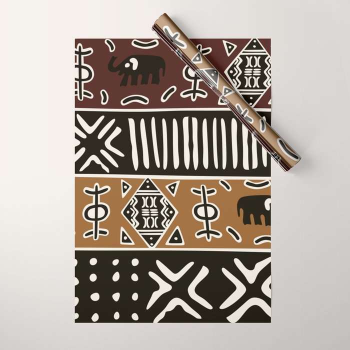 African mud cloth with elephants Wrapping Paper Gallery Image 1