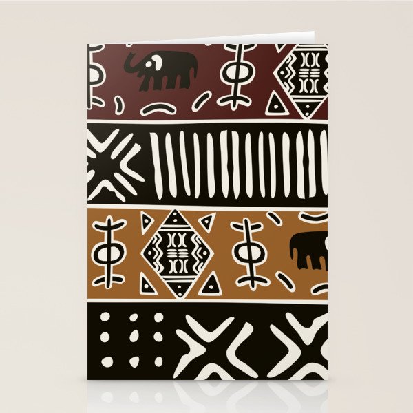 African mud cloth with elephants Stationery Card Gallery Image 1