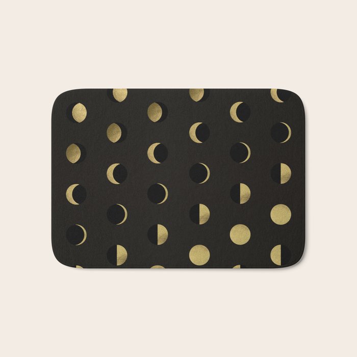 The Lunar Cycle â¢ Phases of the Moon - Black & Gold Palette Bath Mat Gallery Image 1
