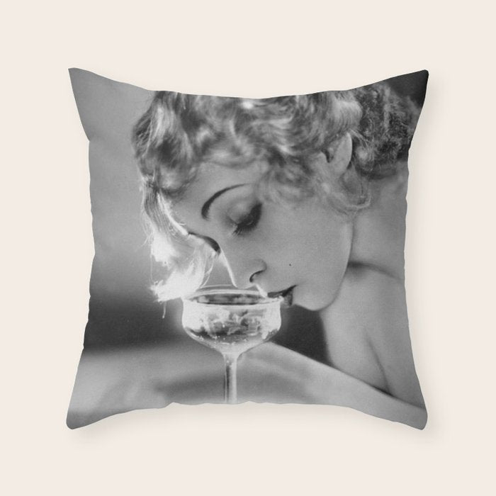 Jazz Age Blond Sipping Champagne black and white photograph / photography Throw Pillow Gallery Image 6