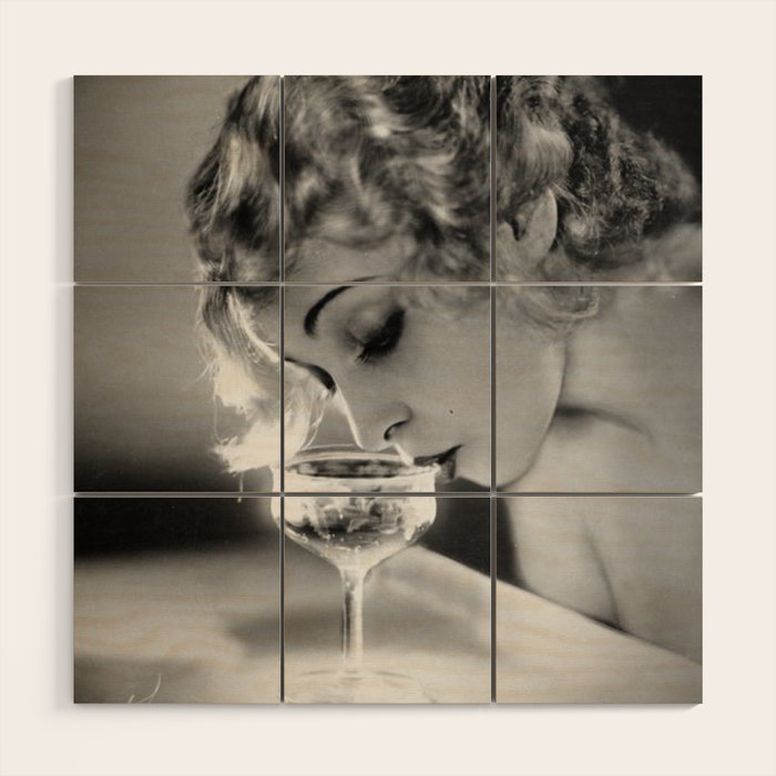 Jazz Age Blond Sipping Champagne black and white photograph / photography Wood Wall Art Gallery Image 1