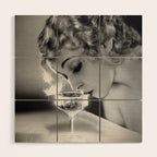 Jazz Age Blond Sipping Champagne black and white photograph / photography Wood Wall Art Gallery Image 1