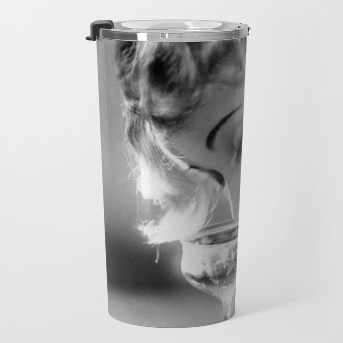 Jazz Age Blond Sipping Champagne black and white photograph / photography Travel Mug Gallery Image 3
