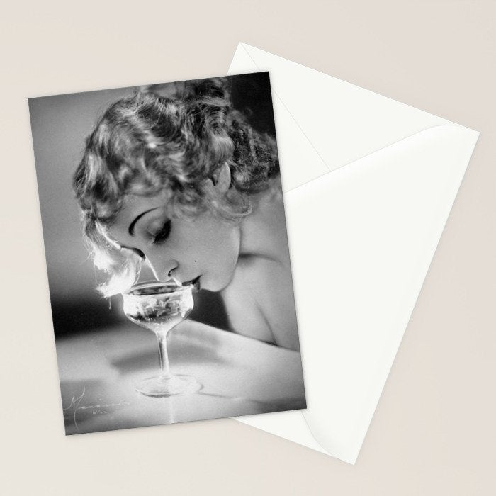 Jazz Age Blond Sipping Champagne black and white photograph / photography Stationery Card Gallery Image 2